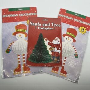 Christmas Lot 2 3D Hanging Snowman 1 Tree w Santa Centerpiece Holiday Decoration